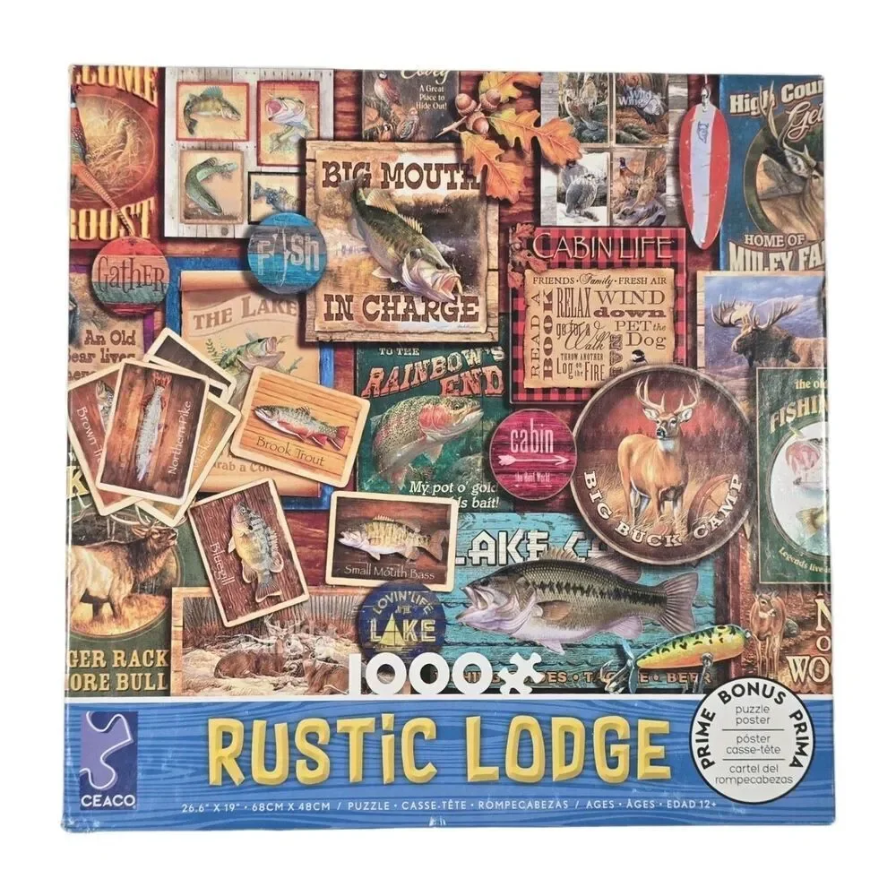 CEACO Rustic Lodge 1000 PC Puzzle Big Bear Lodging Fishing Camping Canoeing Hunt